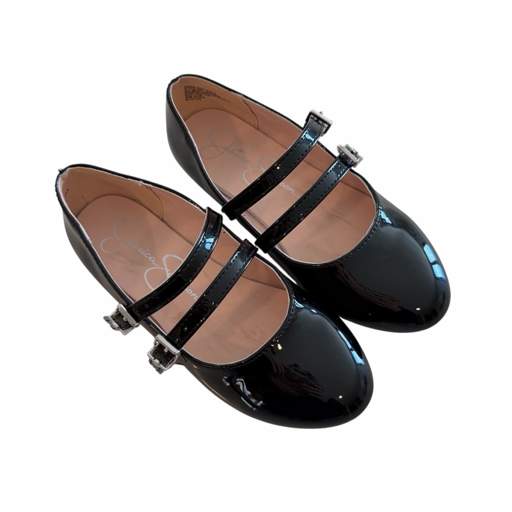 Jessica Simpson Girls’ Amy Double Strap Flats – Size 1 Black